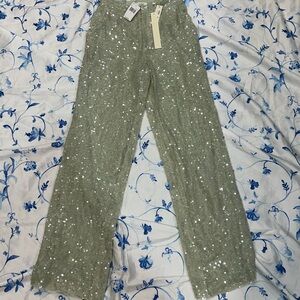 La Pointe Sequin Embellished Light Green (Mint) Pants Size 2